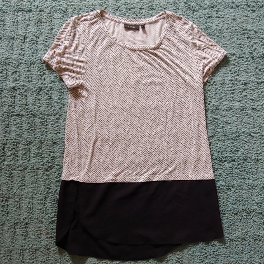 Long Casual Khaki & Black Cotton/Sheer Shirt